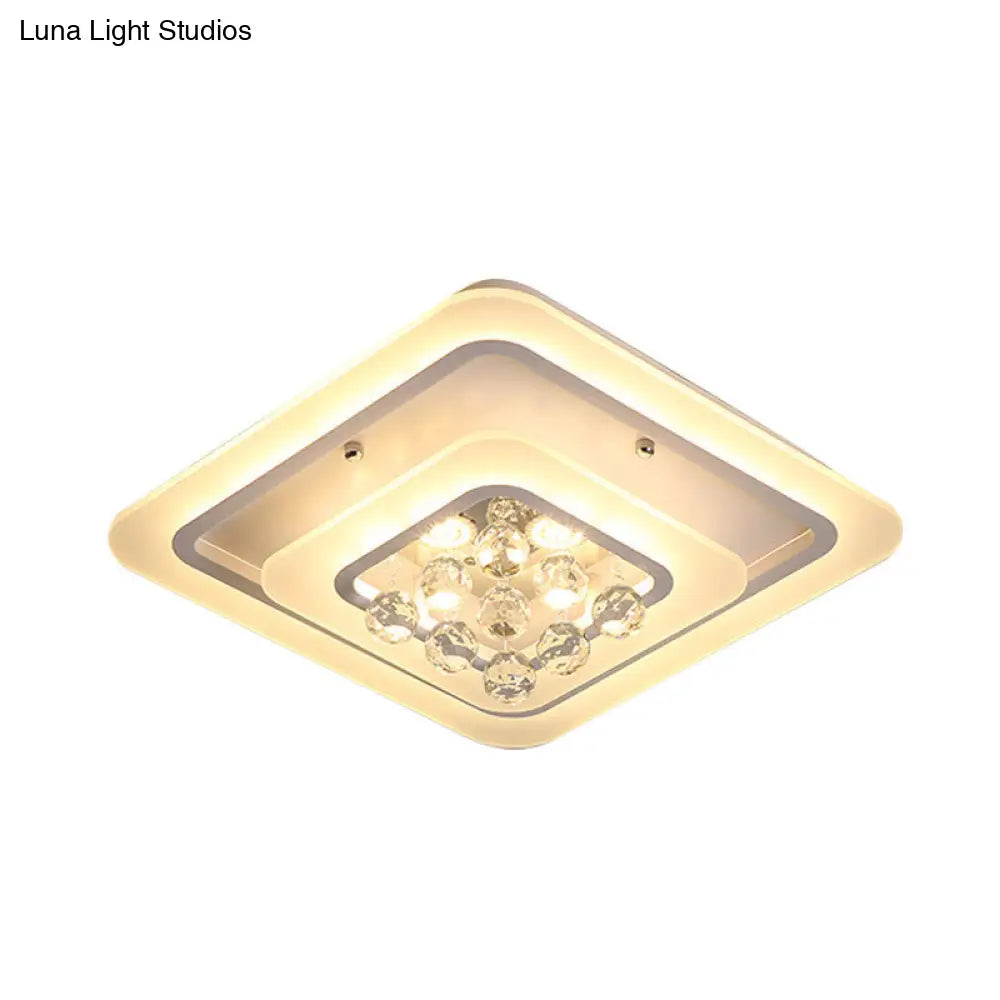 Square Crystal Led Flush Ceiling Light - 19.5/23.5/27.5 Sizes Modern White Design Warm/White