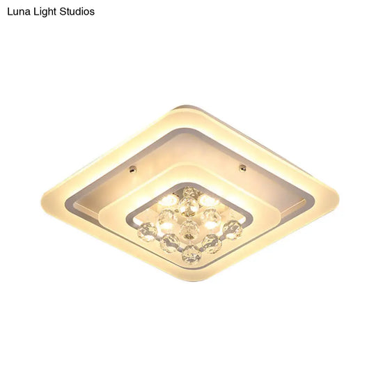 Square Crystal Led Flush Ceiling Light - 19.5/23.5/27.5 Sizes Modern White Design Warm/White