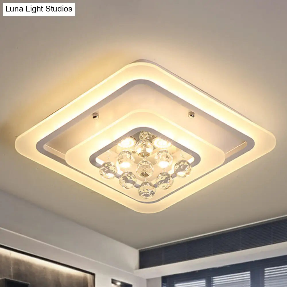 Square Crystal Led Flush Ceiling Light - 19.5/23.5/27.5 Sizes Modern White Design Warm/White