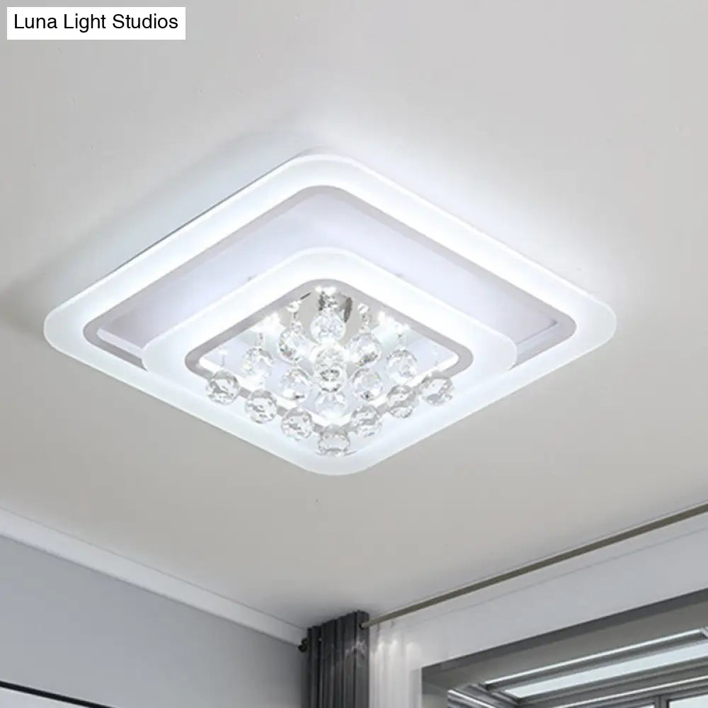 Square Crystal Led Flush Ceiling Light - 19.5/23.5/27.5 Sizes Modern White Design Warm/White