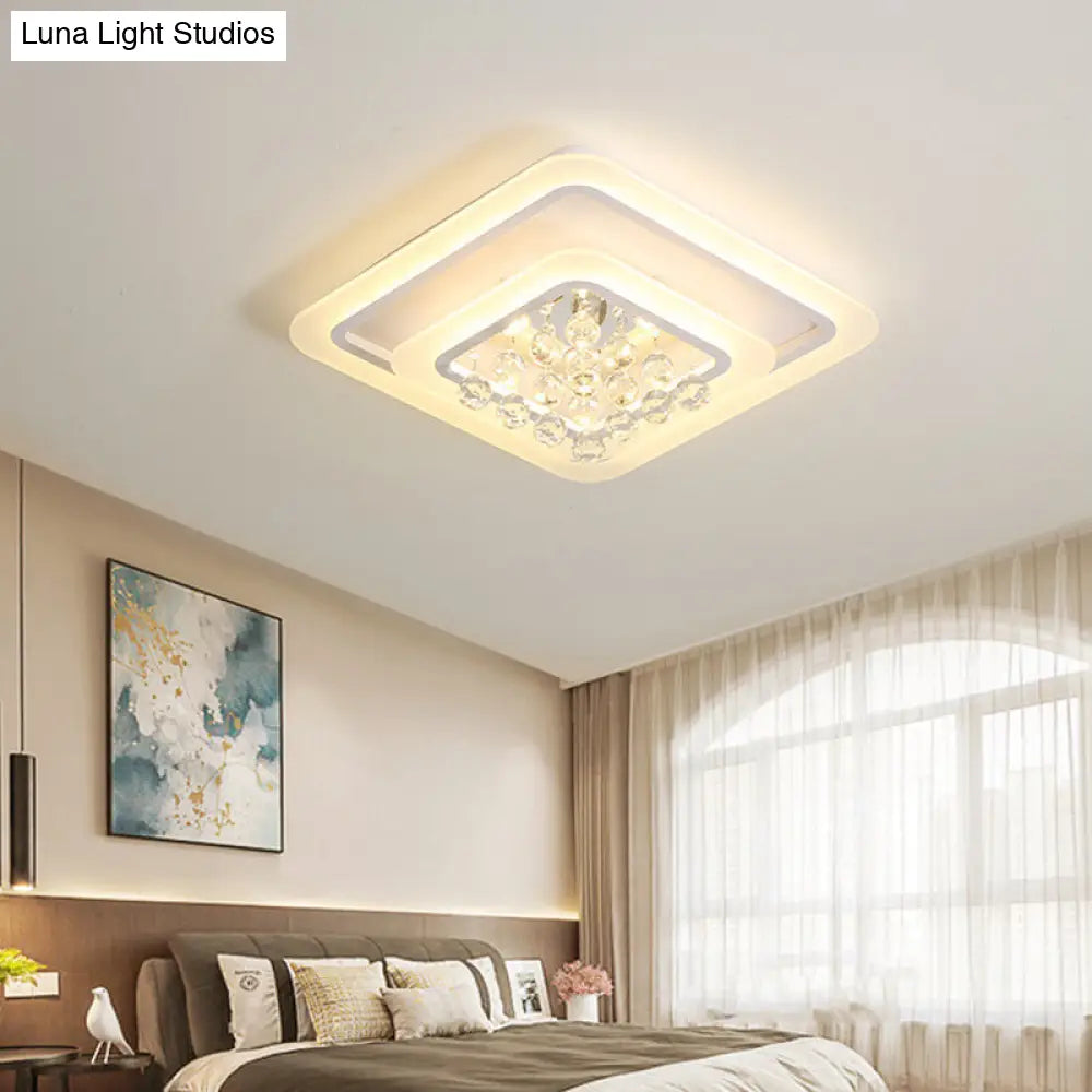 Square Crystal Led Flush Ceiling Light - 19.5/23.5/27.5 Sizes Modern White Design Warm/White