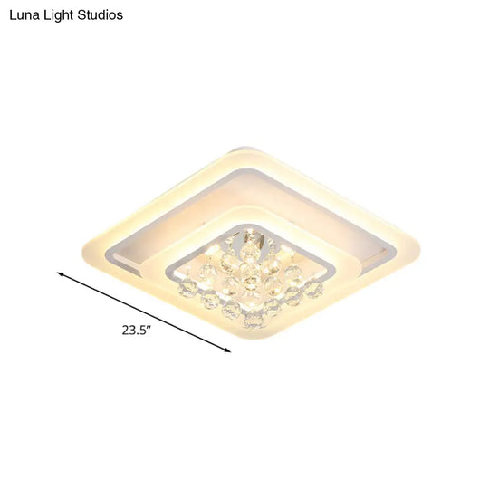 Square Crystal Led Flush Ceiling Light - 19.5/23.5/27.5 Sizes Modern White Design Warm/White