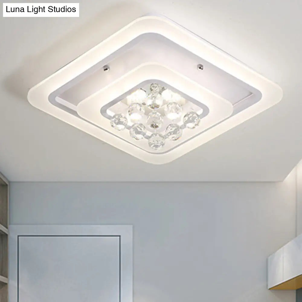 Square Crystal Led Flush Ceiling Light - 19.5/23.5/27.5 Sizes Modern White Design Warm/White