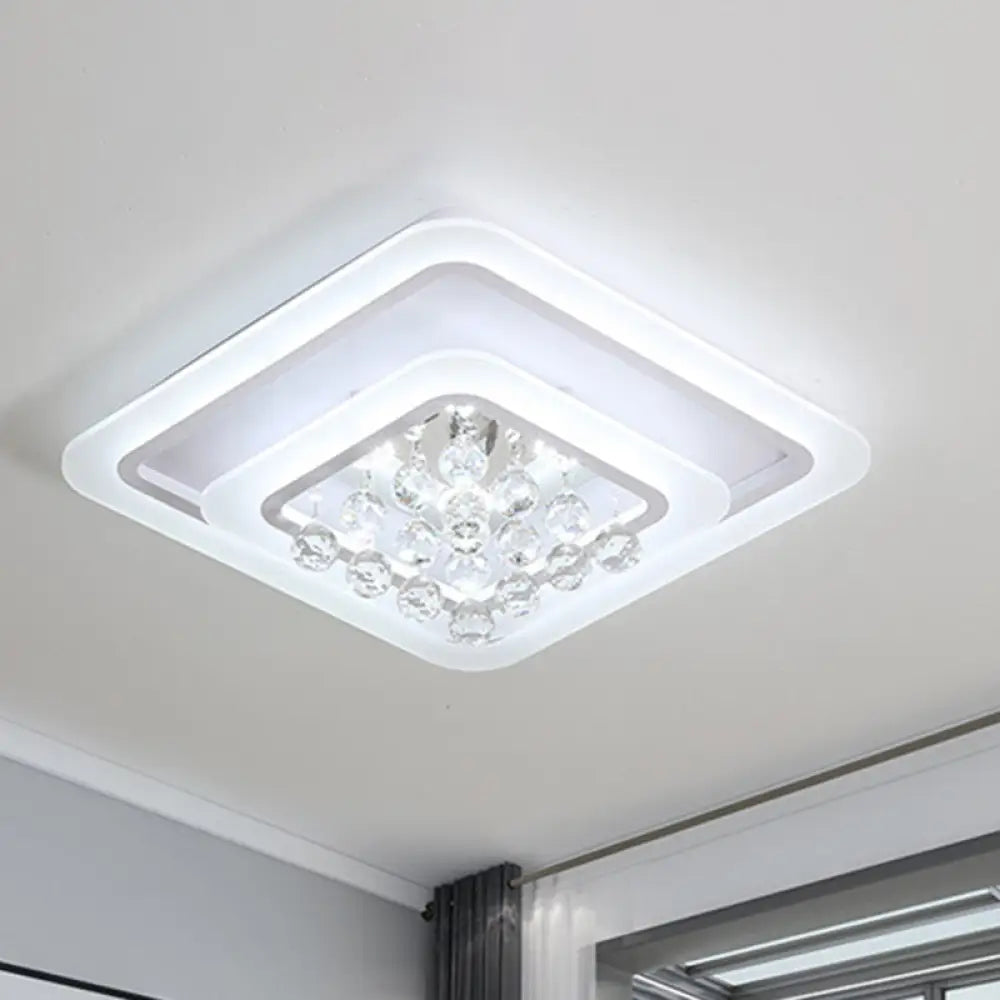 Square Crystal Led Flush Ceiling Light - 19.5’/23.5’/27.5’ Sizes Modern White Design