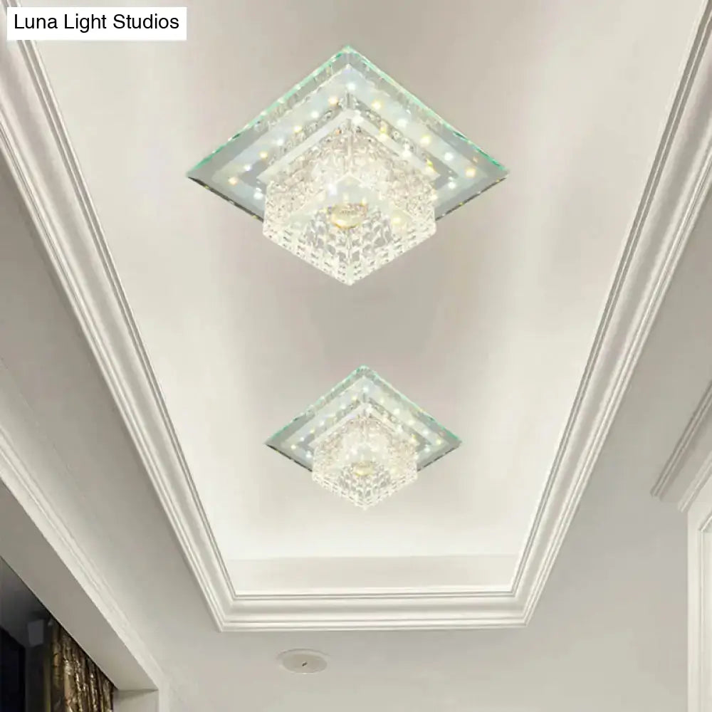 Square Crystal Led Flush Mount Ceiling Lamp In Chrome For Simplicity And Elegance