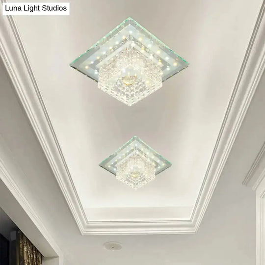 Square Crystal Led Flush Mount Ceiling Lamp In Chrome For Simplicity And Elegance