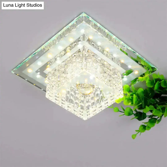 Square Crystal Led Flush Mount Ceiling Lamp In Chrome For Simplicity And Elegance