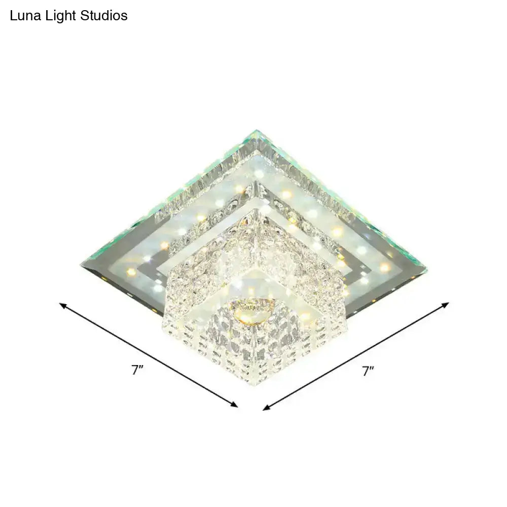 Square Crystal Led Flush Mount Ceiling Lamp In Chrome For Simplicity And Elegance