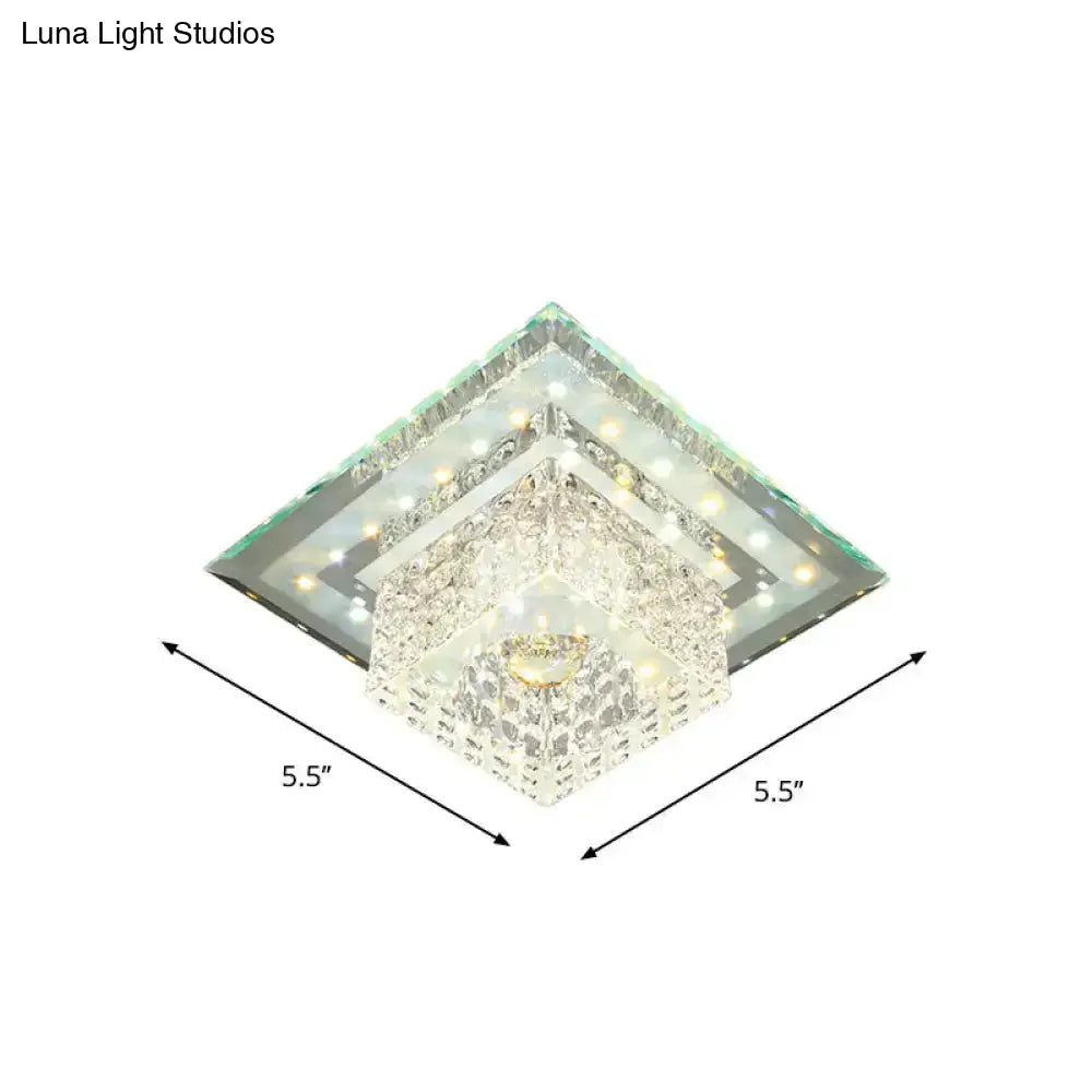 Square Crystal Led Flush Mount Ceiling Lamp In Chrome For Simplicity And Elegance