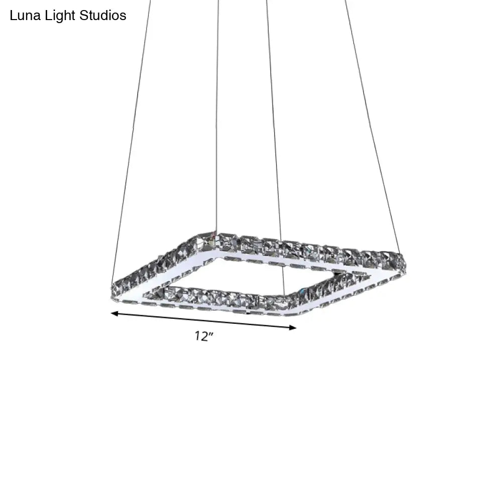 Square Crystal Pendant Light: Modern Chrome Led Chandelier Lamp For Dining Room Warm/White/Natural