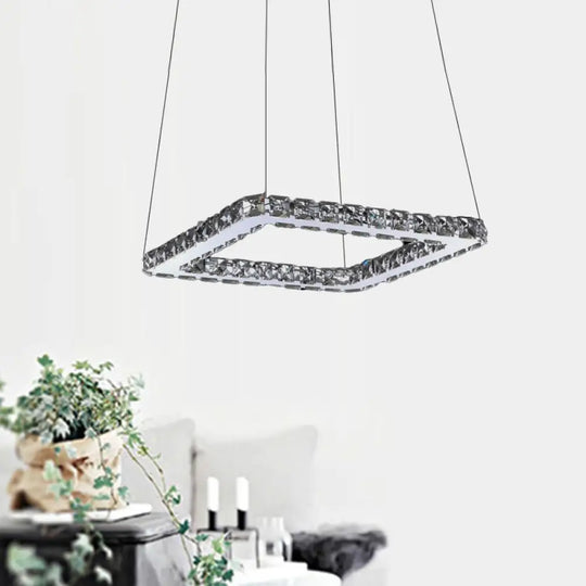 Square Crystal Pendant Light: Modern Chrome Led Chandelier Lamp For Dining Room Warm/White/Natural