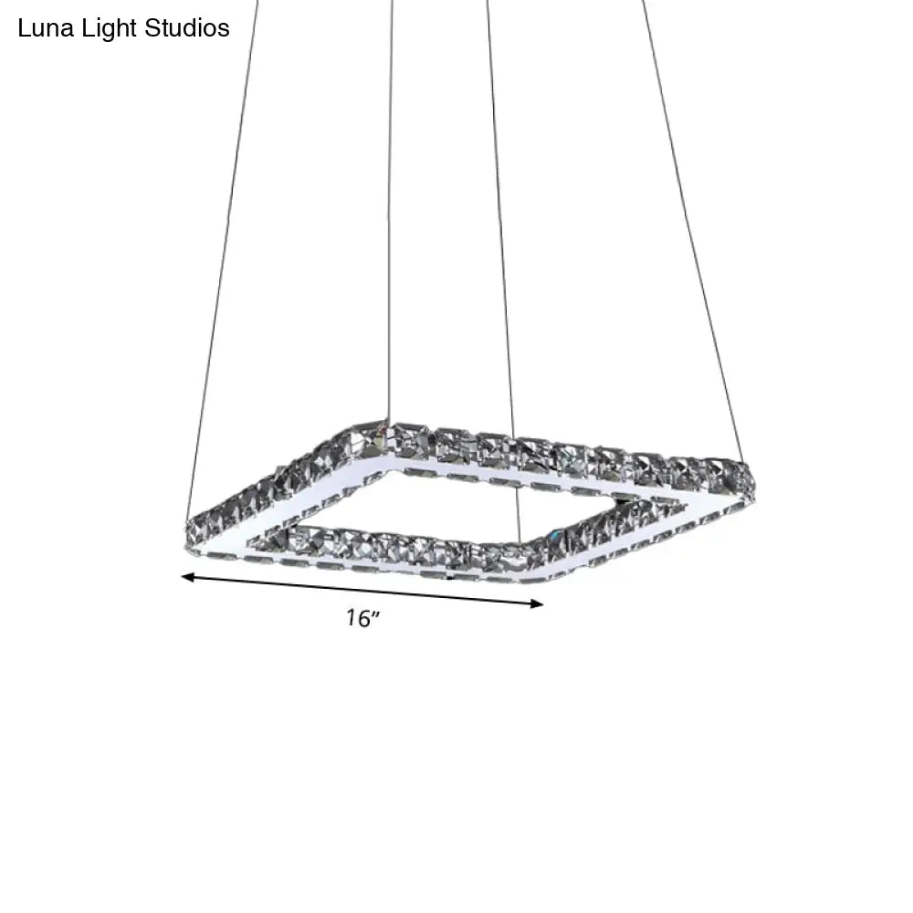 Square Crystal Pendant Light: Modern Chrome Led Chandelier Lamp For Dining Room Warm/White/Natural