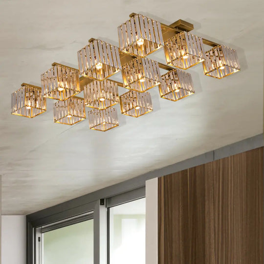 Square Crystal Rod Ceiling Light Fixture - Modern Semi Flush Mount With Tri - Sided Design (4/6/9