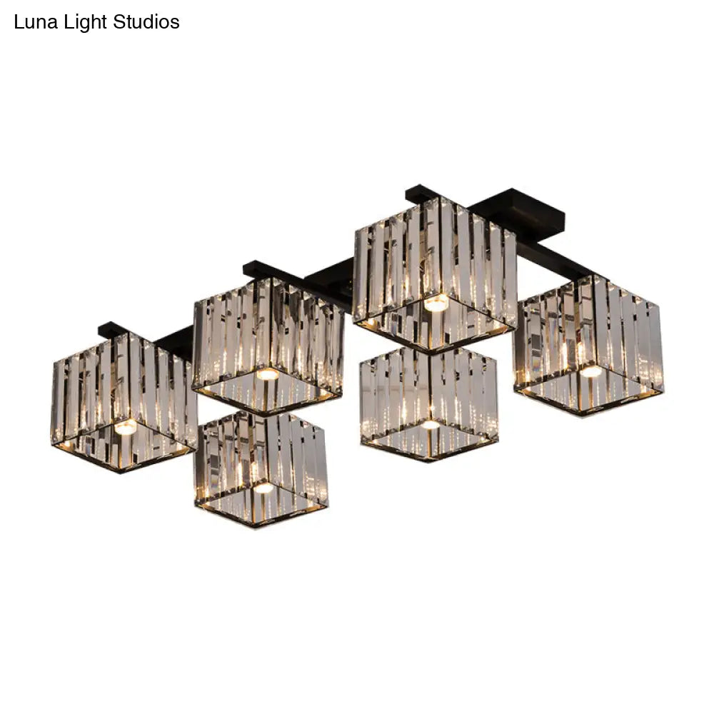 Square Crystal Rod Ceiling Light Fixture - Modern Semi Flush Mount With Tri-Sided Design (4/6/9