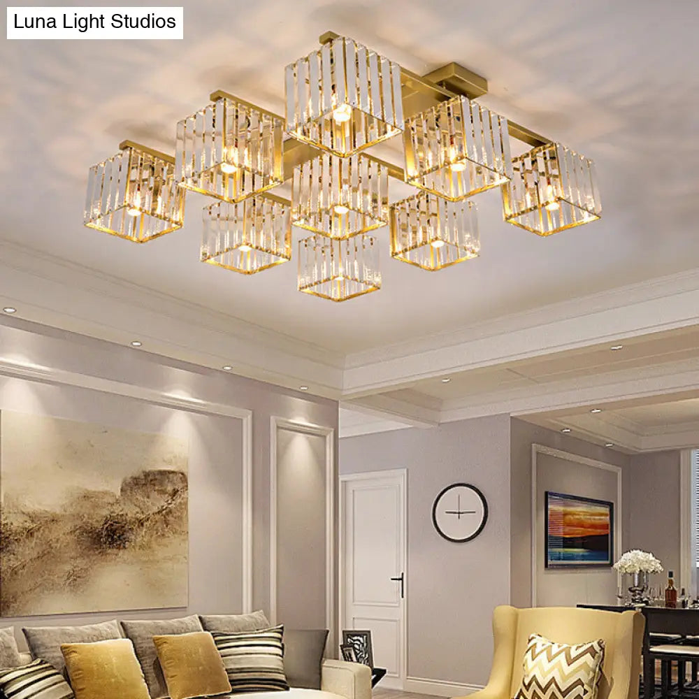 Square Crystal Rod Ceiling Light Fixture - Modern Semi Flush Mount With Tri - Sided Design (4/6/9