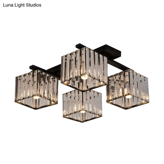 Square Crystal Rod Ceiling Light Fixture - Modern Semi Flush Mount With Tri-Sided Design (4/6/9