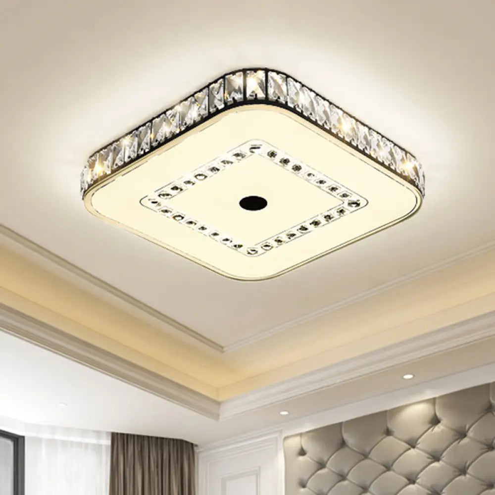 Square Flush Ceiling Light - Modern Rectangle-Cut Crystal Led Black Fixture For Living Room