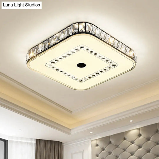Square Flush Ceiling Light - Modern Rectangle-Cut Crystal Led Black Fixture For Living Room