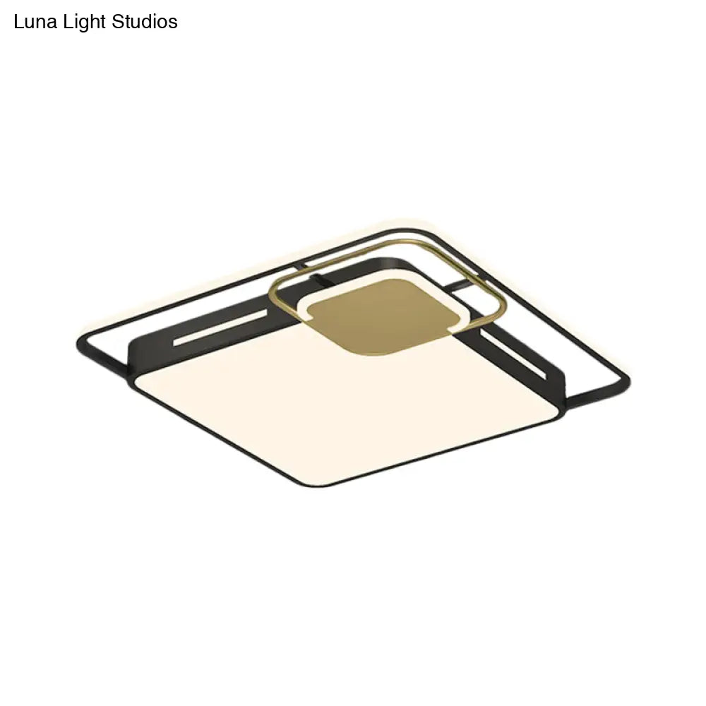 Square Flush Led Ceiling Light Fixture In Modern Black-Gold White/Warm - Elegant & Metallic Design