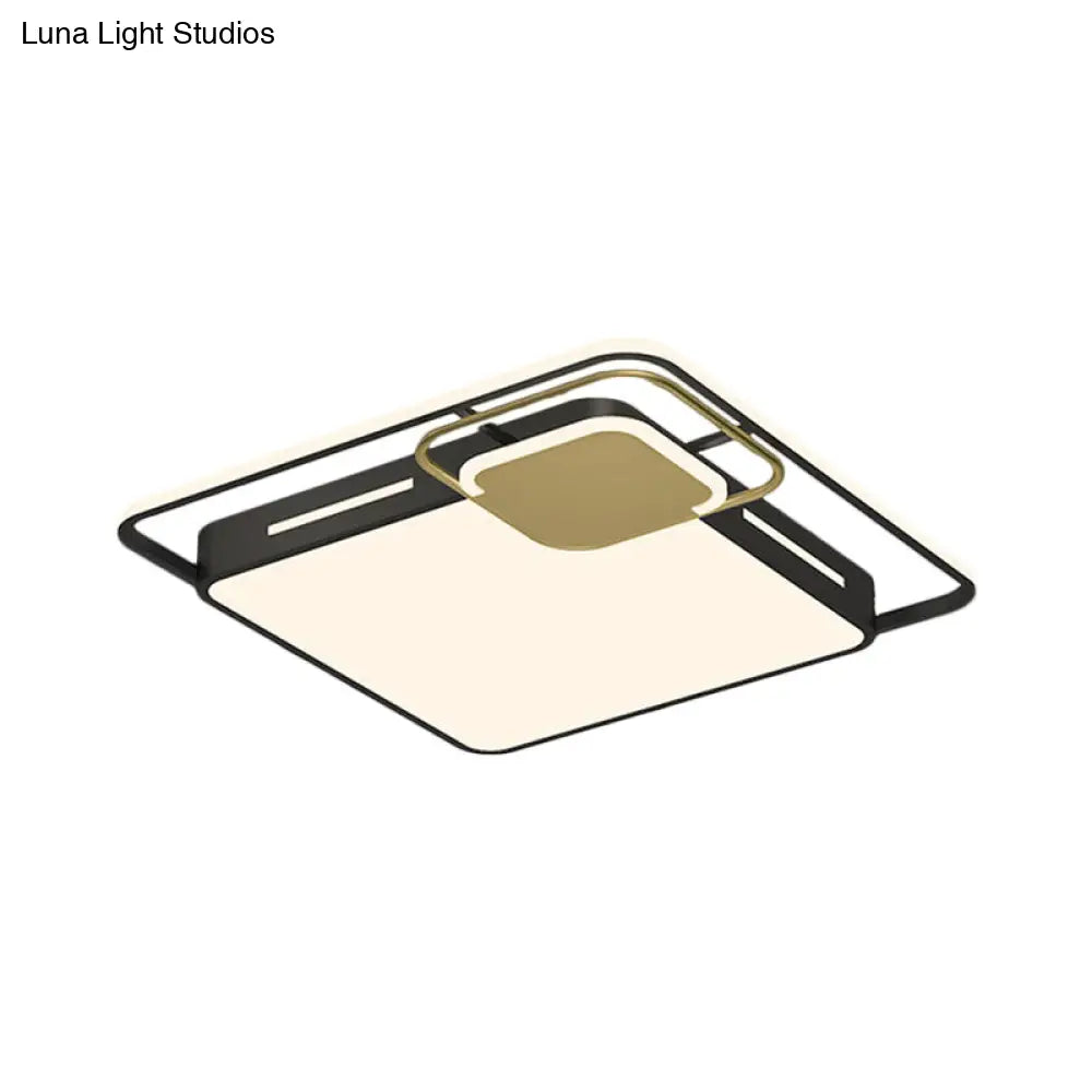 Square Flush Led Ceiling Light Fixture In Modern Black - Gold White/Warm - Elegant & Metallic