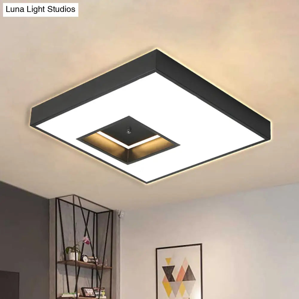 Square Flush Pendant Light - Modern Led Acrylic Ceiling Mount In Black/White