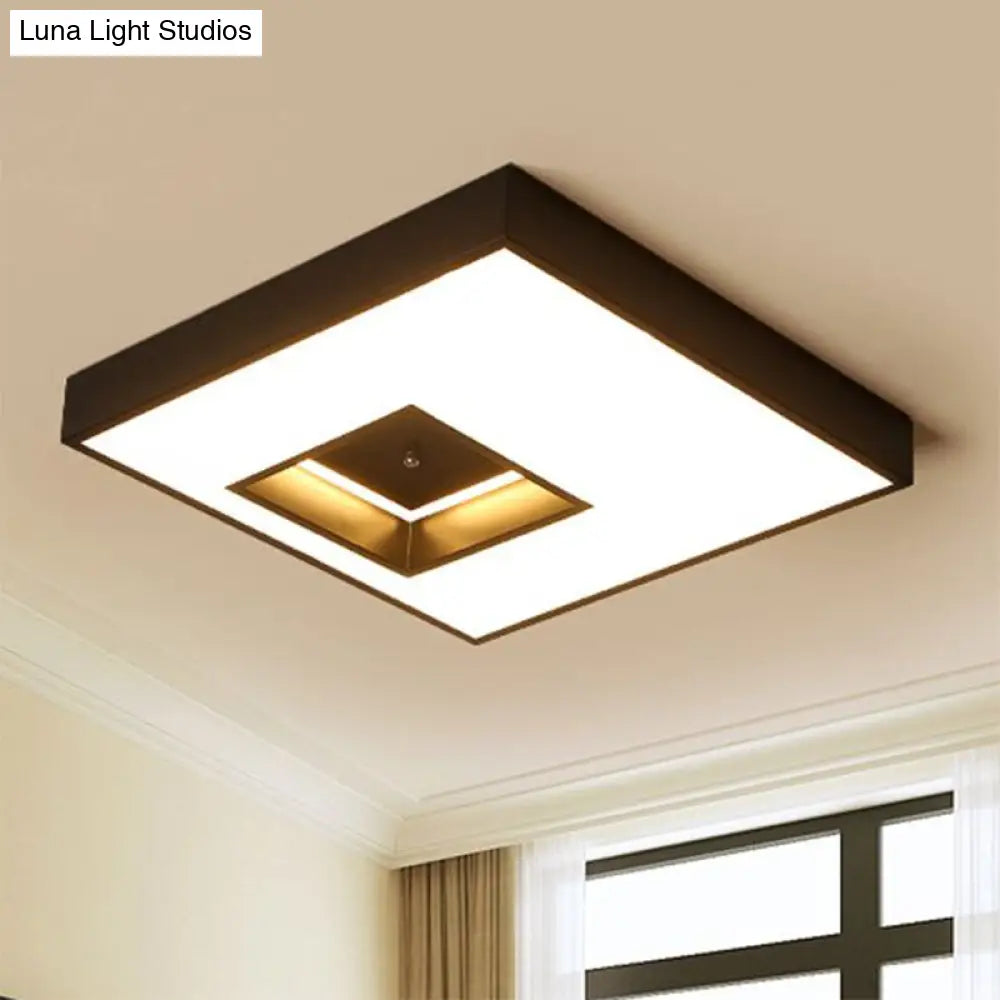 Square Flush Pendant Light - Modern Led Acrylic Ceiling Mount In Black/White