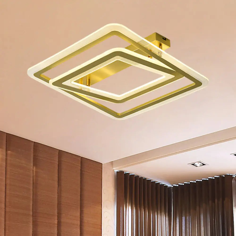 Square Frame Flush Mount Lamp Simple Metal Led Bedroom Light In Gold - 16’/19.5 / 16’