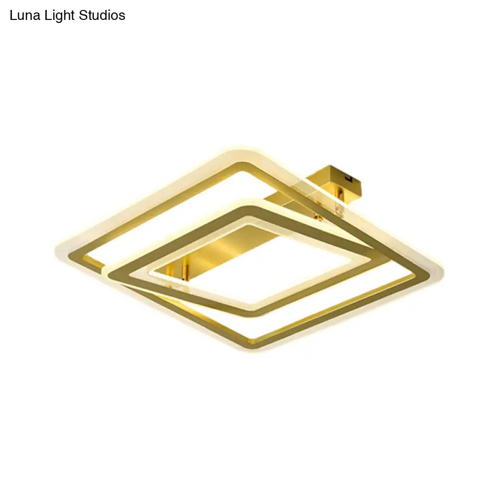 Square Frame Flush Mount Lamp Simple Metal Led Bedroom Light In Gold - 16/19.5