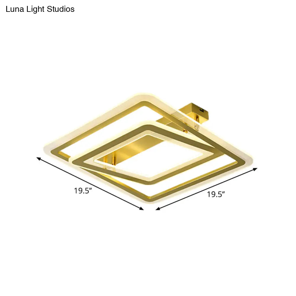 Square Frame Flush Mount Lamp Simple Metal Led Bedroom Light In Gold - 16’/19.5