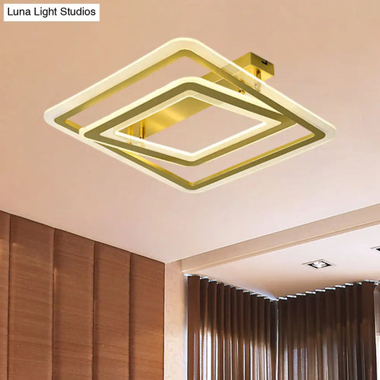 Square Frame Flush Mount Lamp Simple Metal Led Bedroom Light In Gold - 16/19.5 / 16