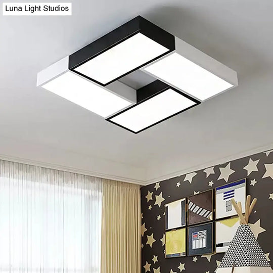 Square Game Room Ceiling Mount Light: Acrylic Macaron Loft Led Lamp Black-White / White