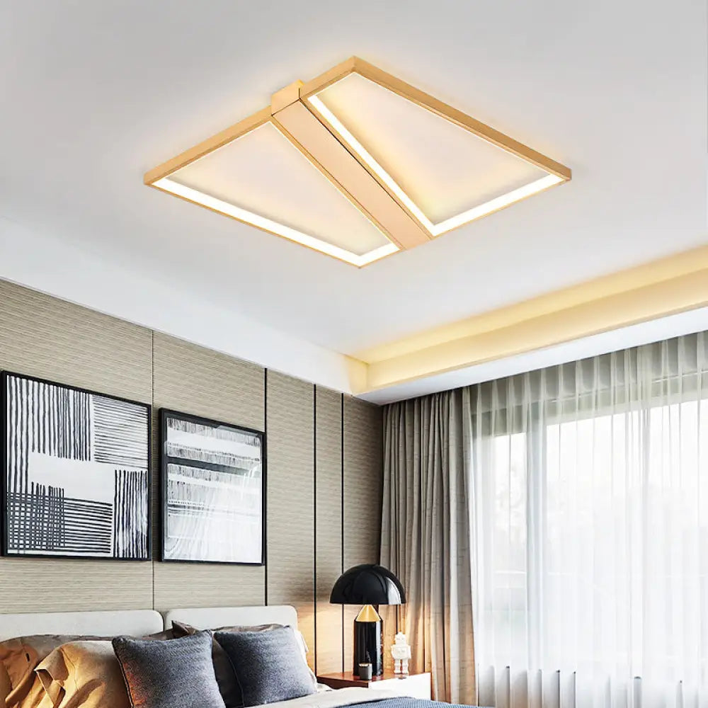Square Gold Metal Flush Mount Ceiling Light For Modern Bedroom - 18’/23.5’ W Led Warm/White /