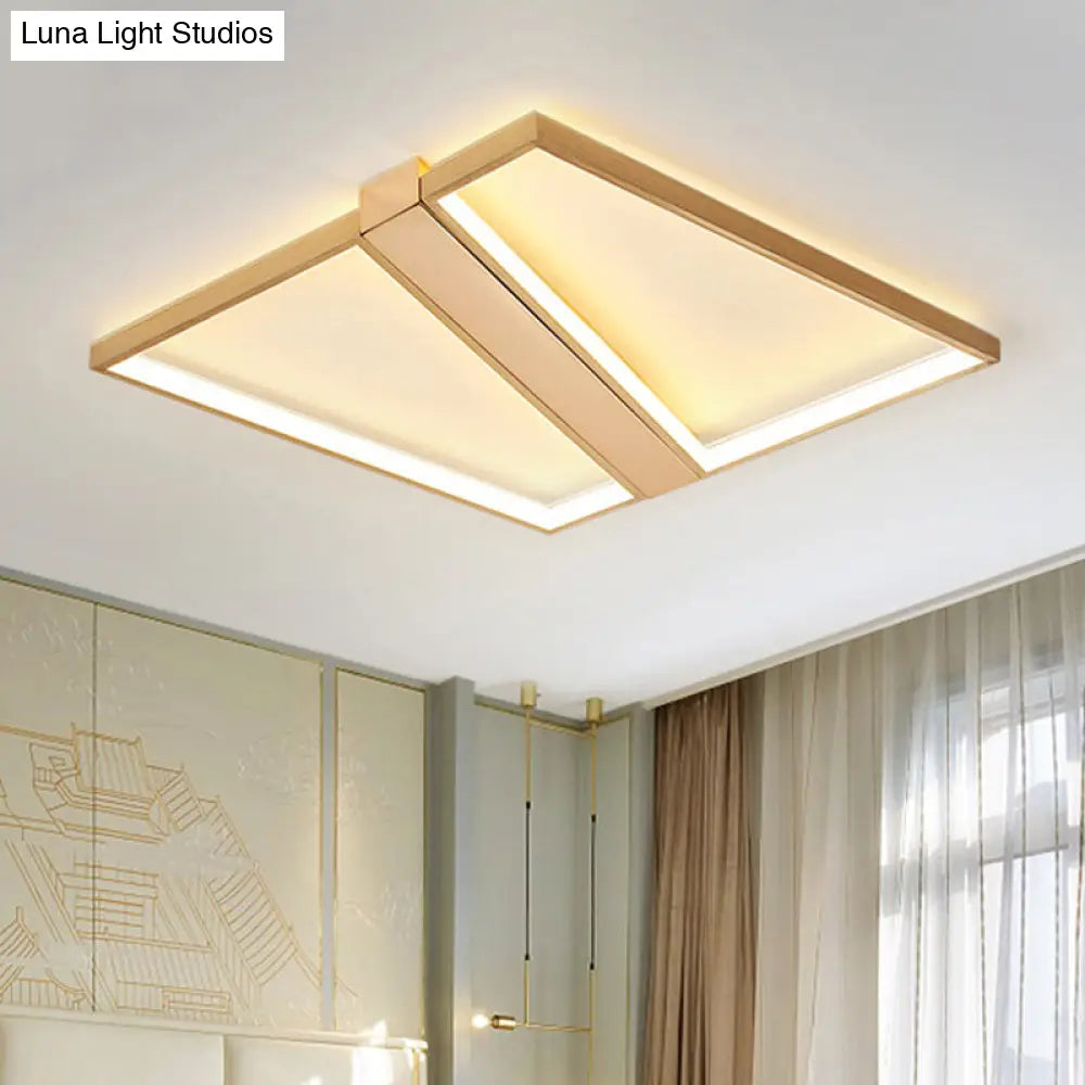 Square Gold Metal Flush Mount Ceiling Light For Modern Bedroom - 18’/23.5’ W Led Warm/White