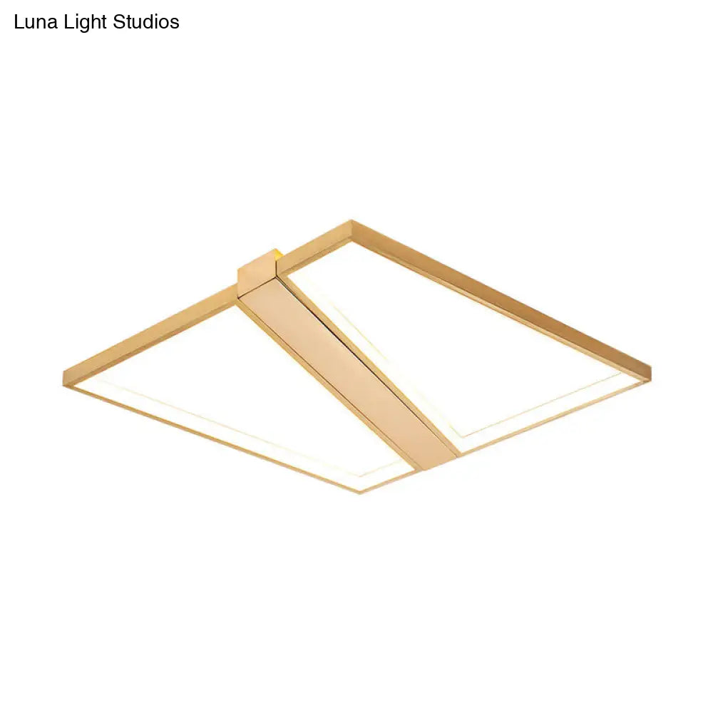 Square Gold Metal Flush Mount Ceiling Light For Modern Bedroom - 18/23.5 W Led Warm/White