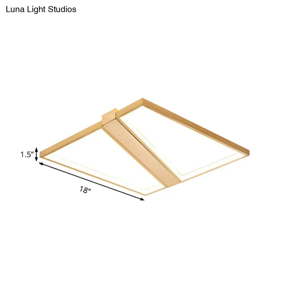 Square Gold Metal Flush Mount Ceiling Light For Modern Bedroom - 18/23.5 W Led Warm/White