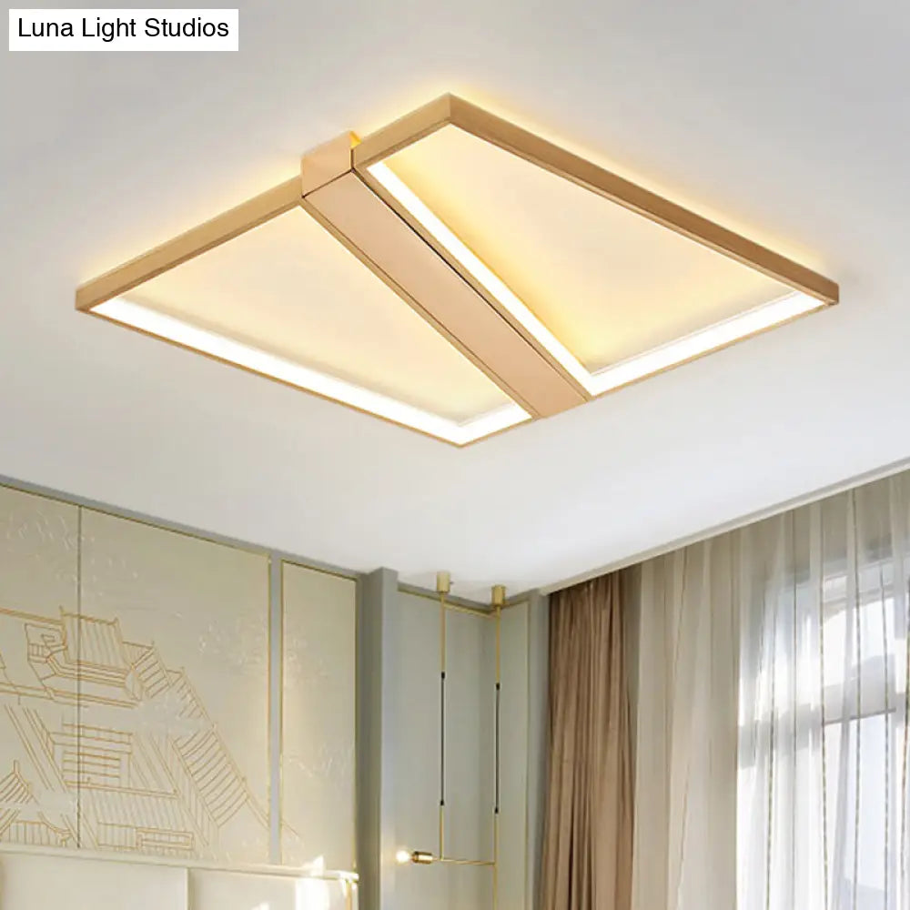 Square Gold Metal Flush Mount Ceiling Light For Modern Bedroom - 18/23.5 W Led Warm/White