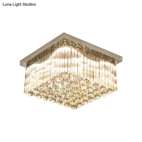 Square Led Close To Ceiling Lamp - Simplicity Crystal Rod And Ball Chrome Warm/White Light