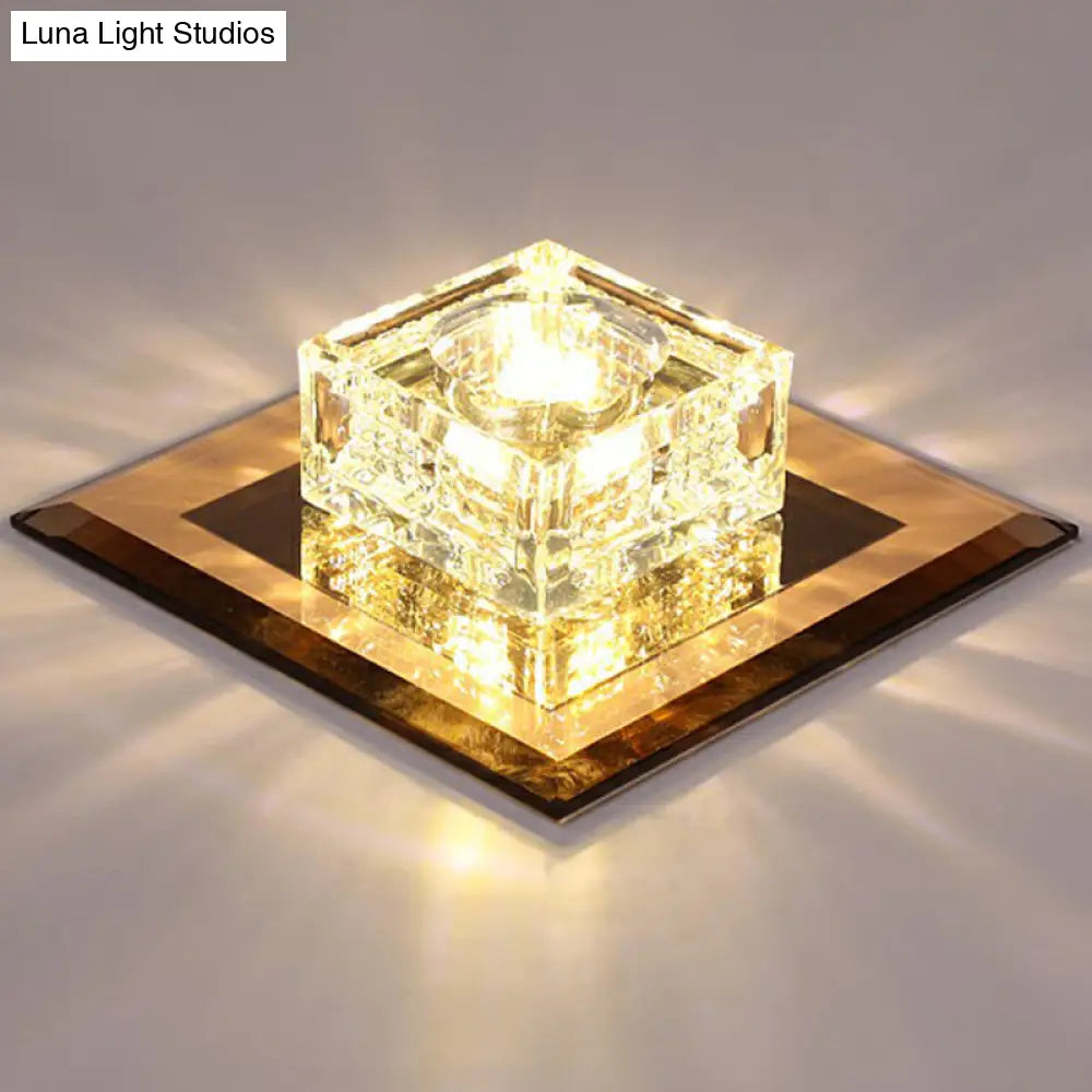 Square Led Crystal Ceiling Light - Modern Flushmount For Hallways