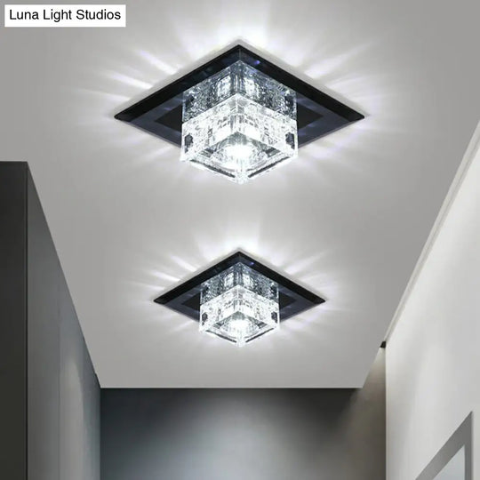 Square Led Crystal Ceiling Light - Modern Flushmount For Hallways Black / White