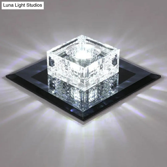 Square Led Crystal Ceiling Light - Modern Flushmount For Hallways