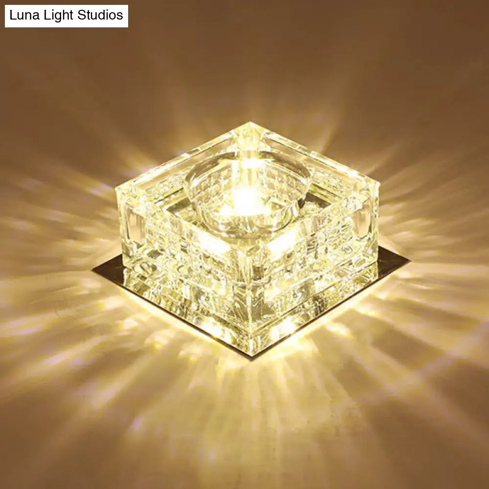 Square Led Crystal Ceiling Light - Modern Flushmount For Hallways Clear / Warm