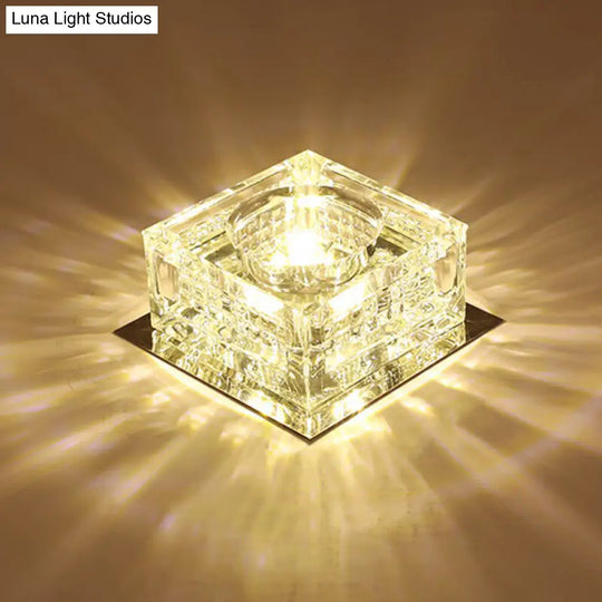 Square Led Crystal Ceiling Light - Modern Flushmount For Hallways Clear / Warm