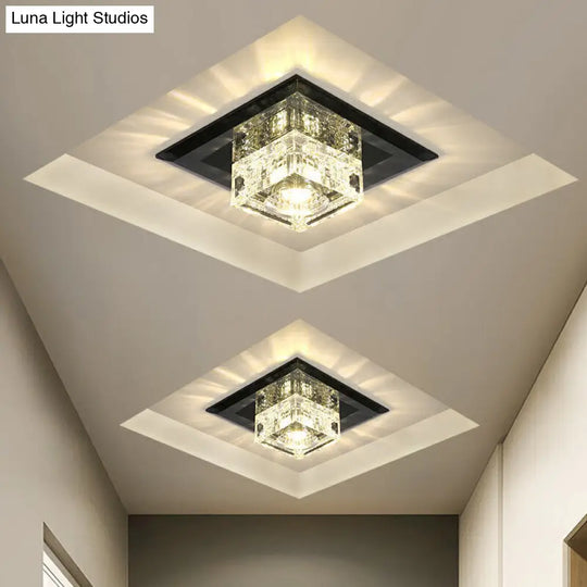 Square Led Crystal Ceiling Light - Modern Flushmount For Hallways Black / Warm