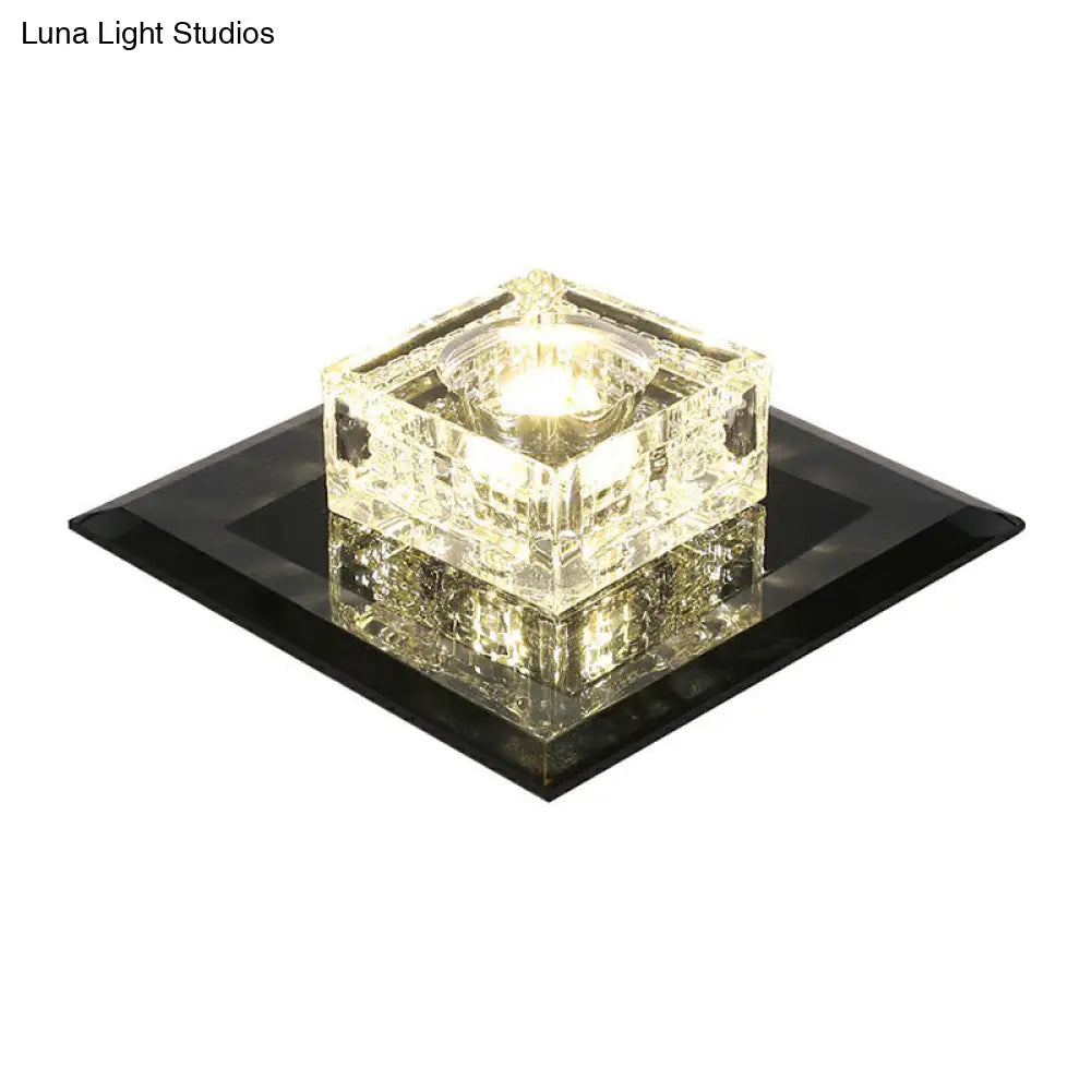 Square Led Crystal Ceiling Light - Modern Flushmount For Hallways