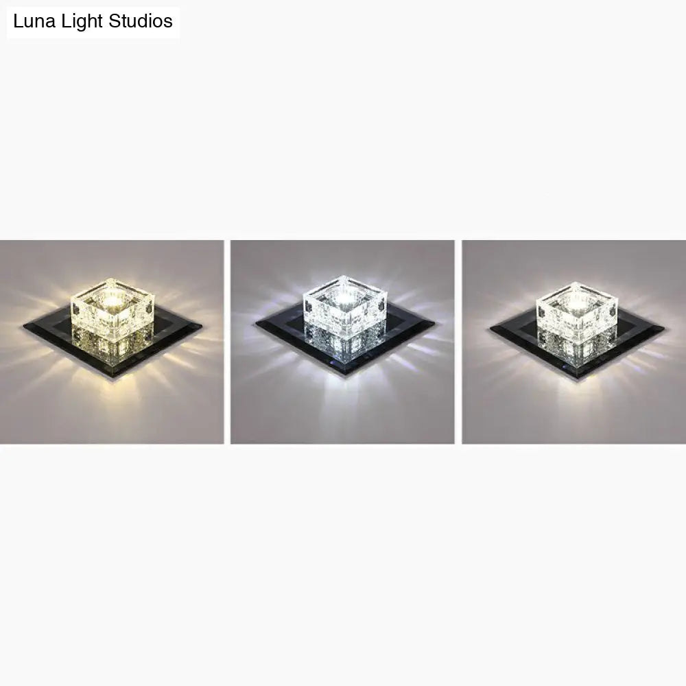 Square Led Crystal Ceiling Light - Modern Flushmount For Hallways Black / Third Gear