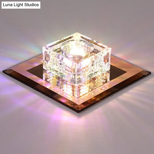 Square Led Crystal Ceiling Light - Modern Flushmount For Hallways