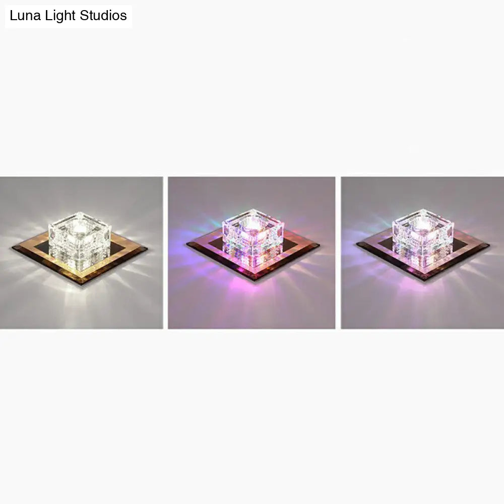 Square Led Crystal Ceiling Light - Modern Flushmount For Hallways