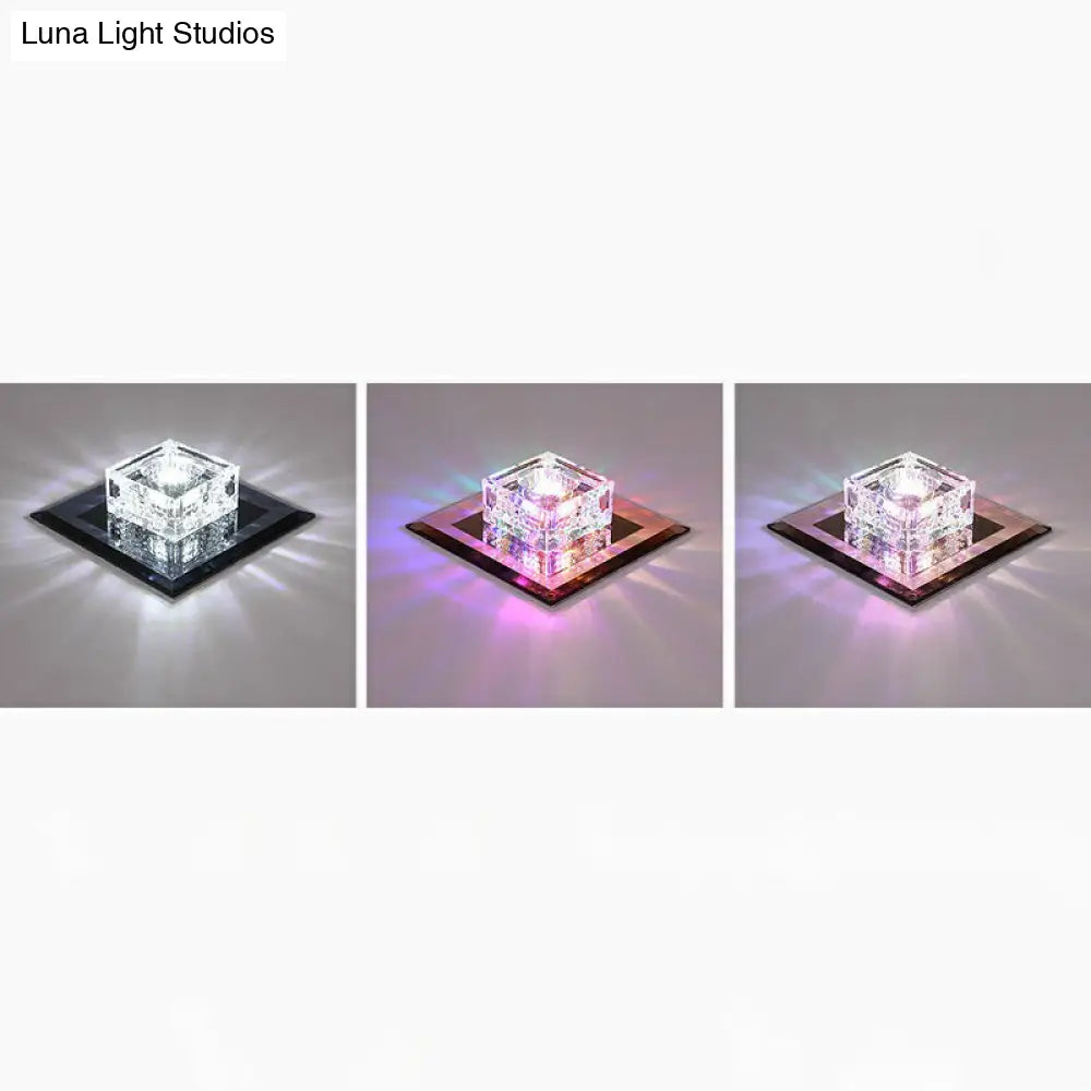 Square Led Crystal Ceiling Light - Modern Flushmount For Hallways Black / Rgb And White Color