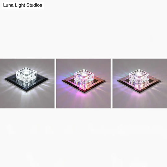 Square Led Crystal Ceiling Light - Modern Flushmount For Hallways Black / Rgb And White Color