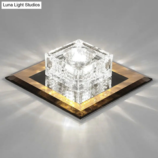 Square Led Crystal Ceiling Light - Modern Flushmount For Hallways Tan / White